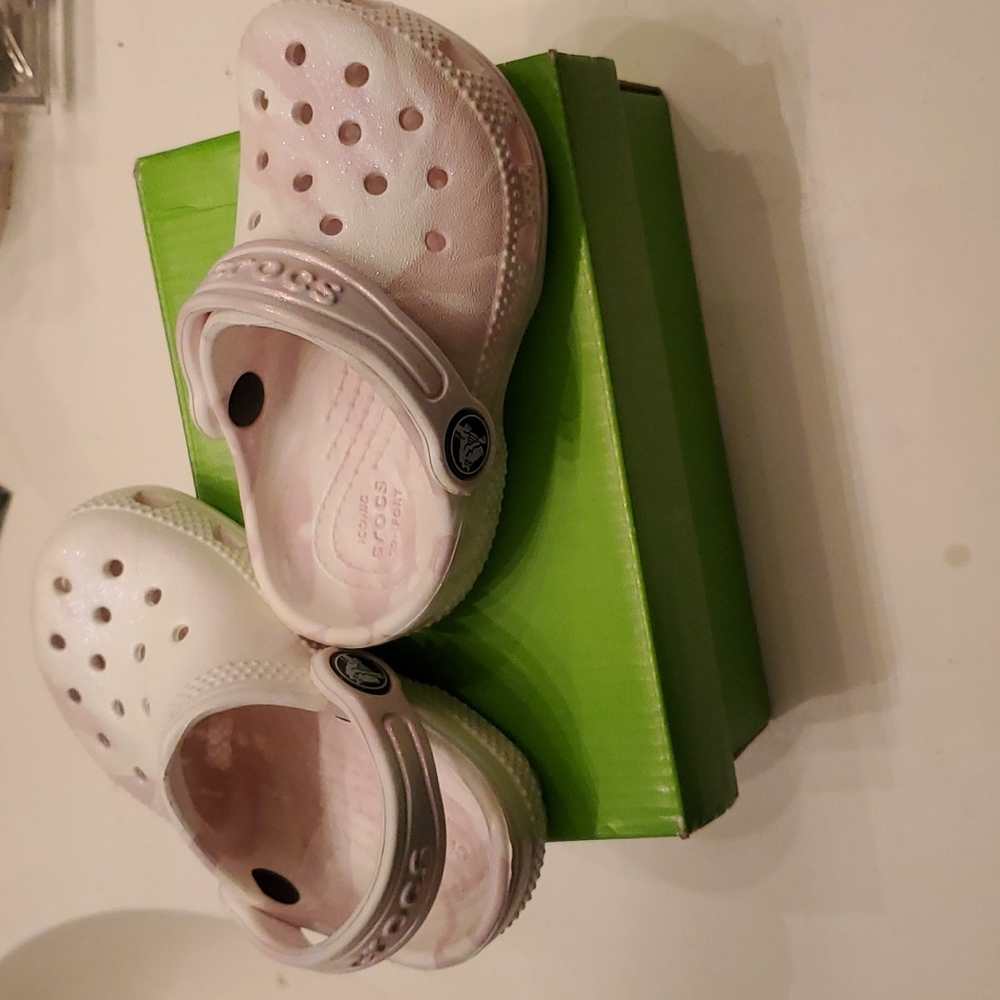 Light Pink & White with Glitter Crocs